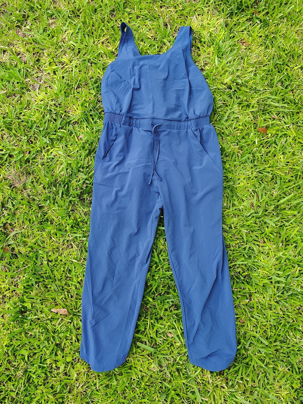 All in Motion Women's Blue Sleeveless Scoop Neck Drawstring Waist Jumpsuit L